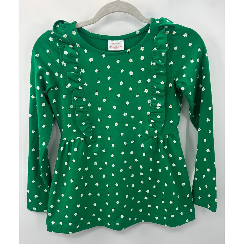 Hanna Andersson Girls Ruffle Peplum Tunic Floral Green Daisy Top NWT 140 10 Flaw